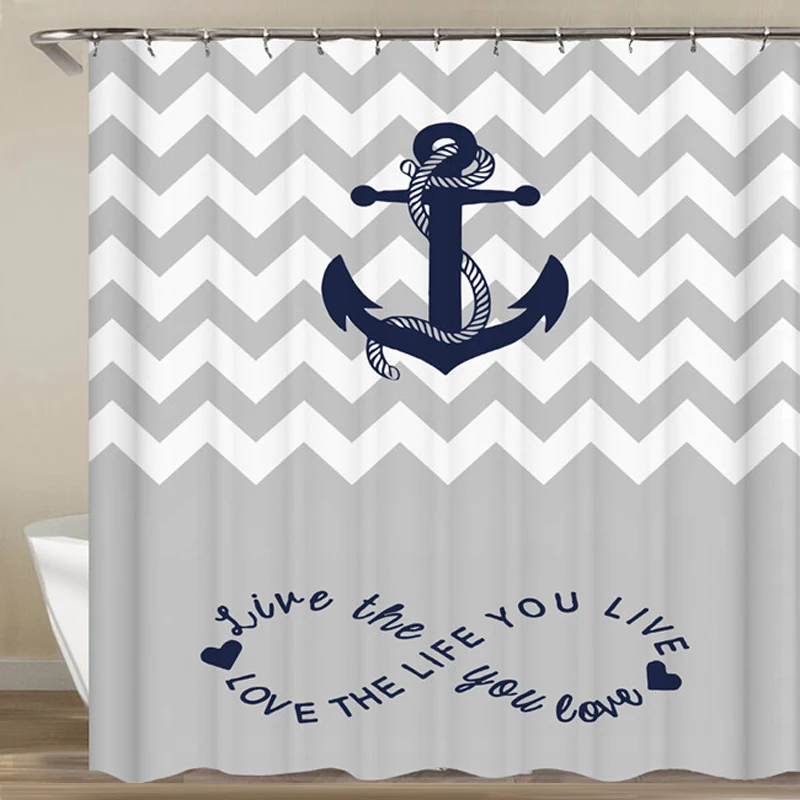 

New Eco-friendly Bath Curtains Stripe Fish Hook 3d Printed Polyester High Quality Washable Bath Home Decor Shower Curtains