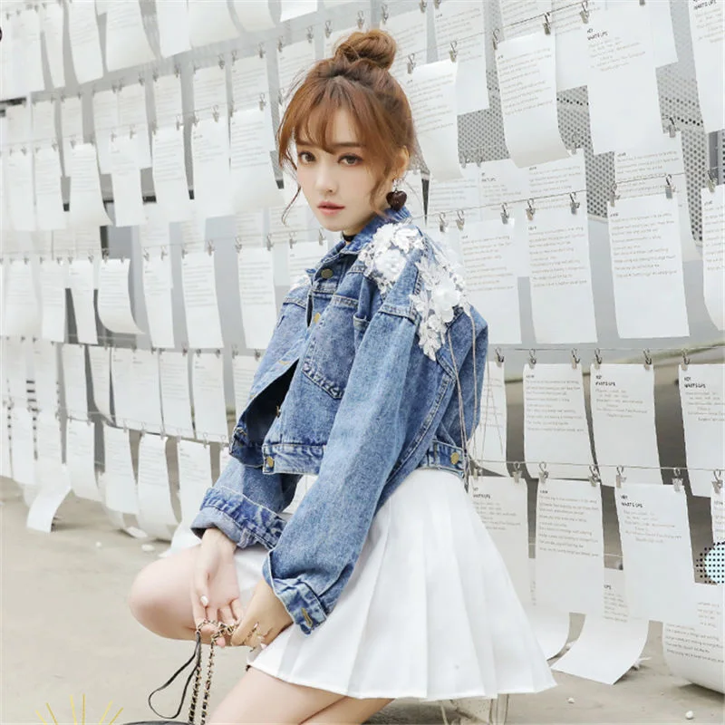 Бисером джинсы короткие джинсовые куртки для женщин Свободные Chaqueta Mujer офисные