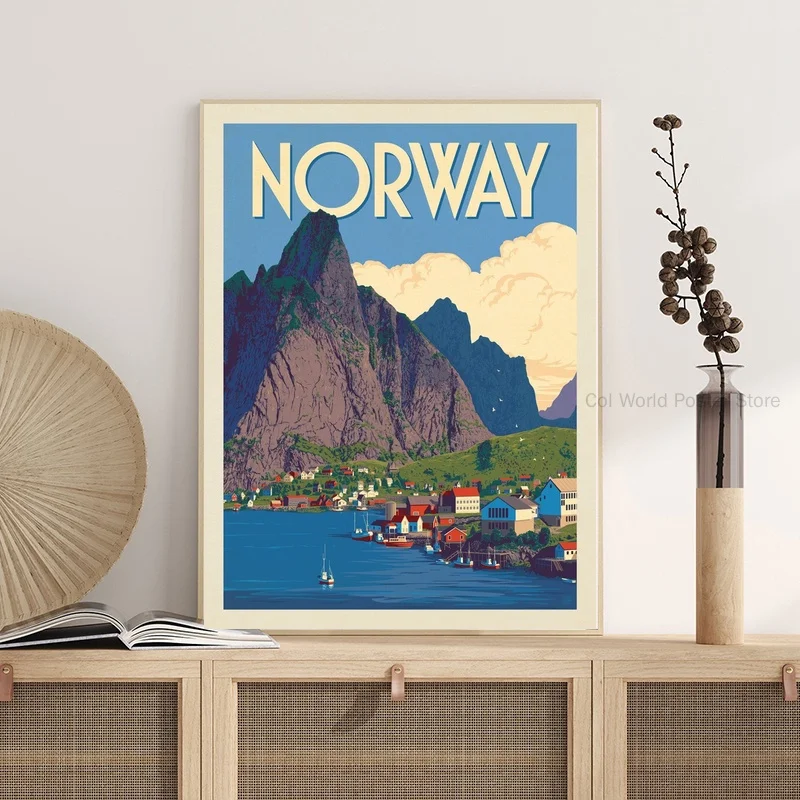 

Norway Retro Travel Print, Vintage Poster Print, Home Wall Art, Retro Colors Poster