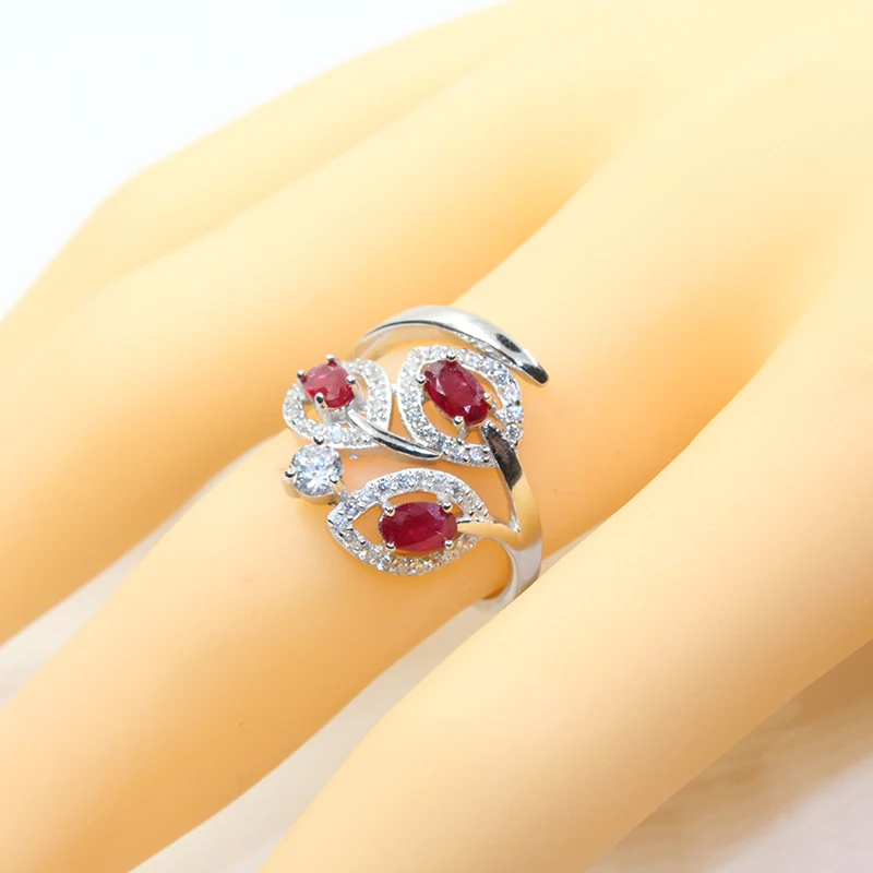 Продвижение в форме листа натуральный рубин кольцо штампованное серебро 925 3 Ps 3*5