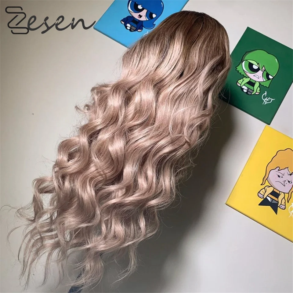 Парик Zesen с темно-коричневыми корнями платиновая волна синтетические волосы