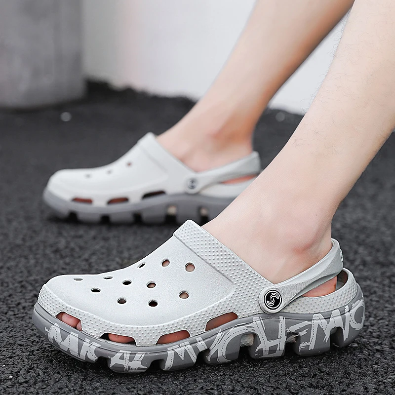 Мужские сандалии с дырками модные шлепанцы летние дышащие пляжные тапочки для