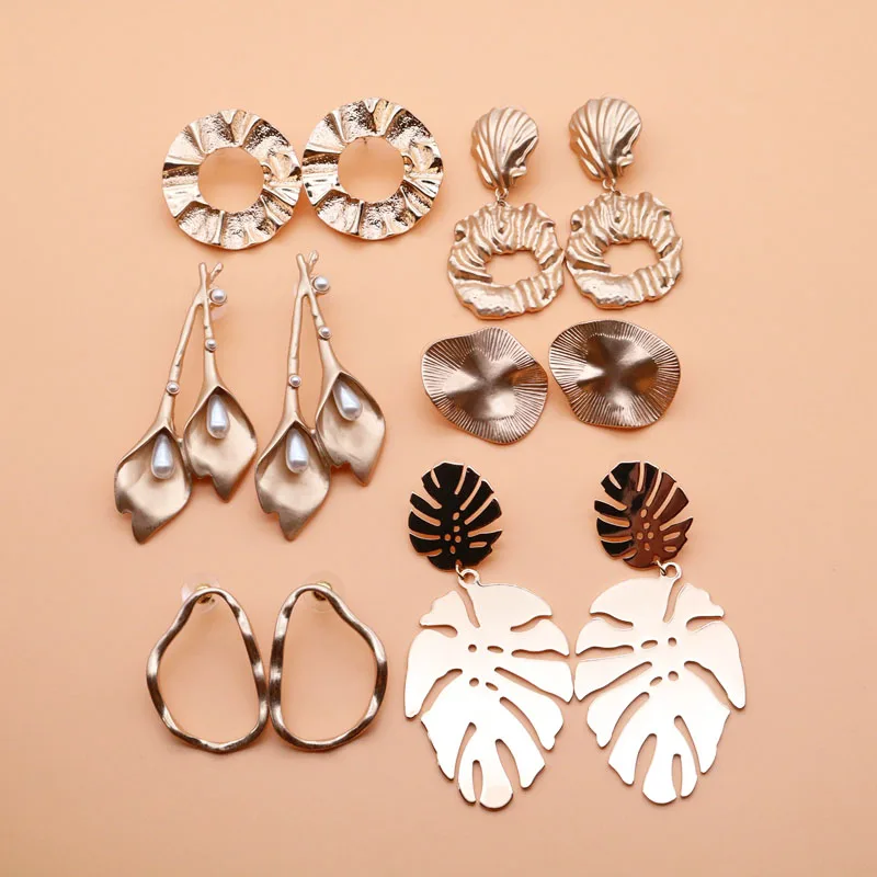 

Hammered Earring Hollow Matte-Metal Earring Stud Pendant-Earring