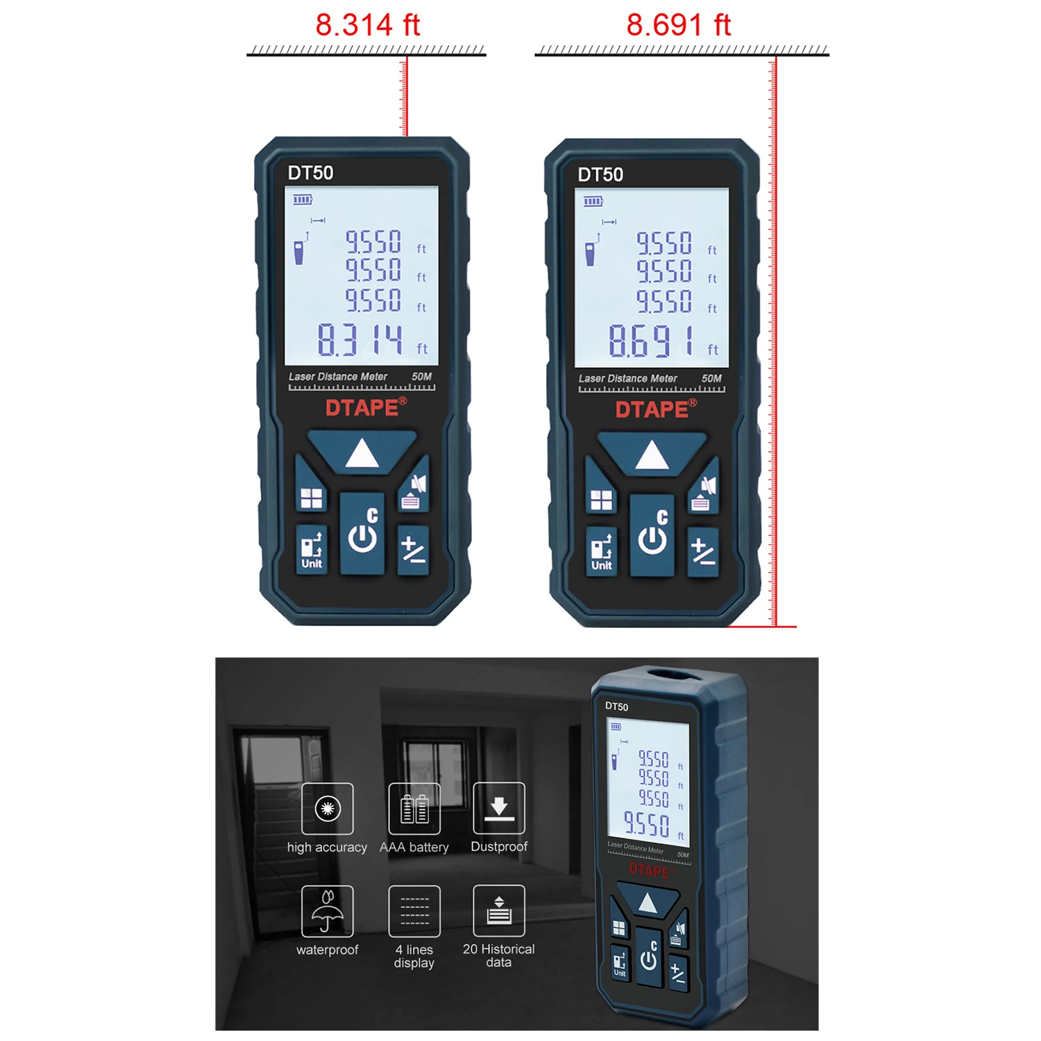Цифровой лазерный дальномер мини с ЖК дисплеем и подсветкой|Лазерные дальномеры|