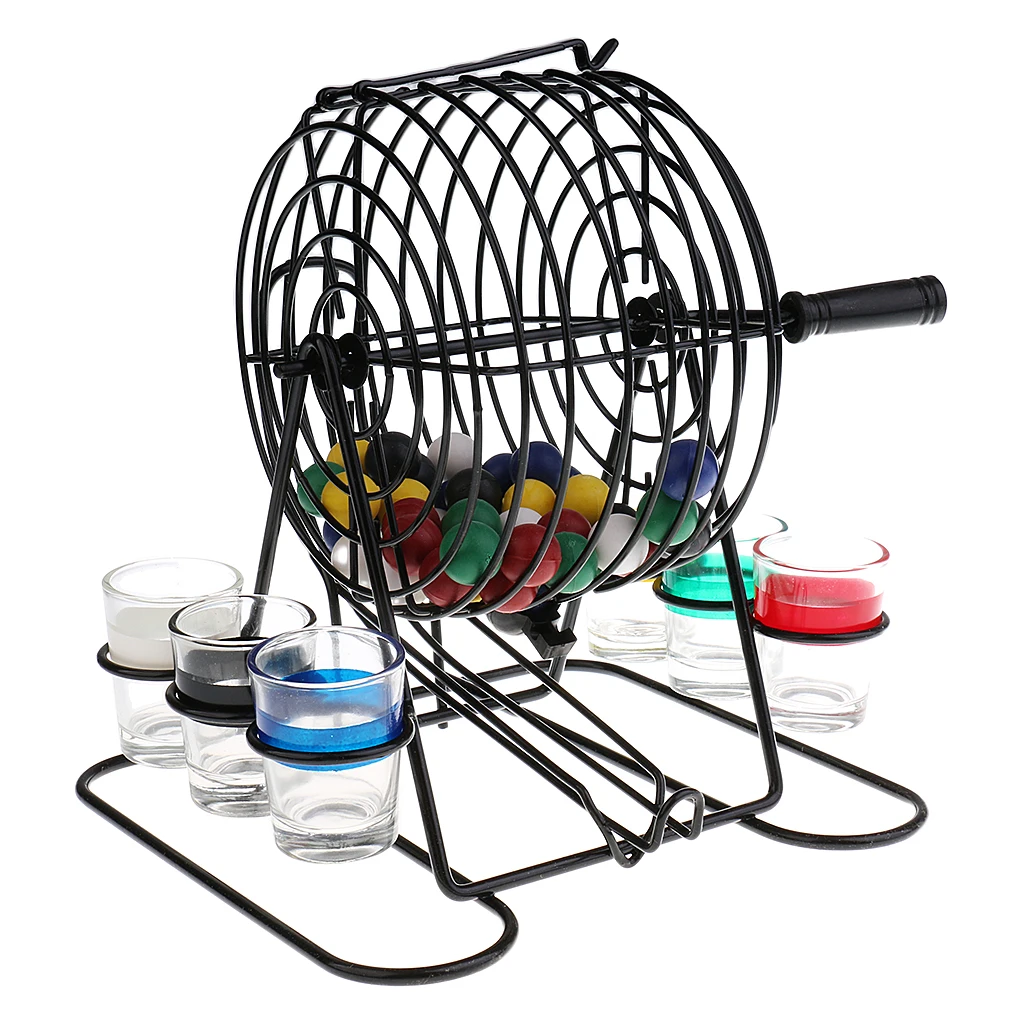 

Bingo Game Hand Draw Lottery Machine with 6 Cups 48 Balls Set Adult Drinking Games Bar Party