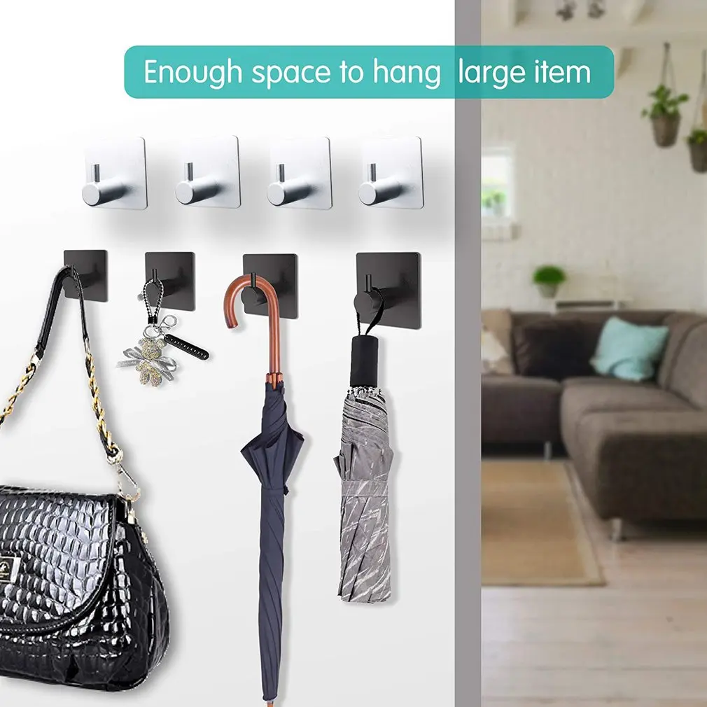 

4pcs Bathroom Hooks Adhesive Hooks Heavy Duty Wall Hooks For Hanging Coat Hat Towel Wall Door Cabinet Hooks For Bedroom