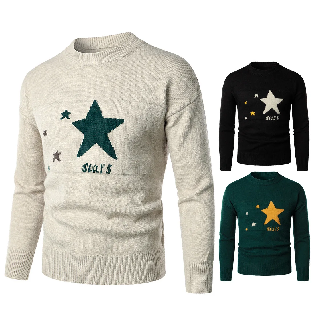 Мужской свитер осень-зима мужской свободный с рисунком Овцы и звезд | Мужская