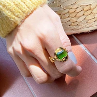 2021 fashion temperament new small blue enamel glaze 18k real gold electroplating inlaid gem opening female ring accessories
