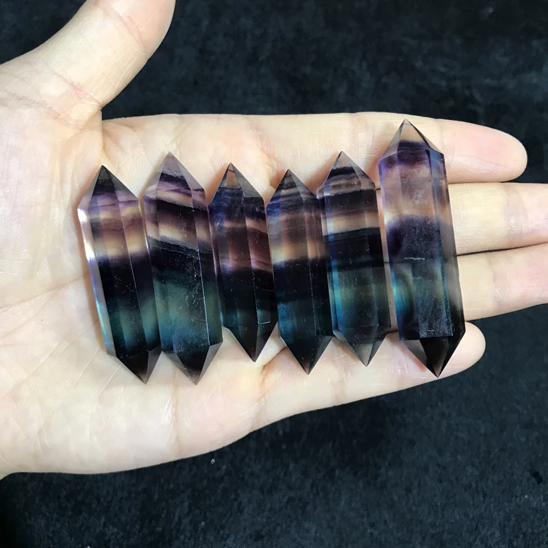 6-7 см естественная флуоресцентная колонна шестиугольная призма цветная