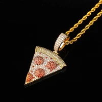 1 new fashion rock iced out pizza pendantnecklace copper gold bijouxy color micro paved zircon hip hop full cubic zirconia gift
