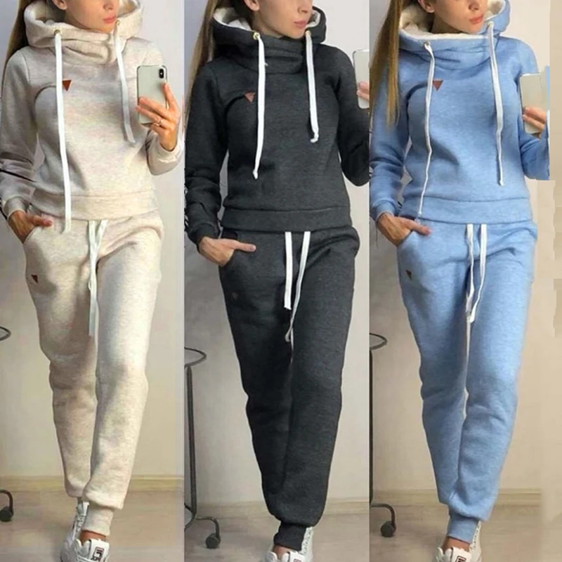 Женский спортивный костюм из 2 предметов сезон осень зима женская спортивная одежда толстовки с капюшоном и