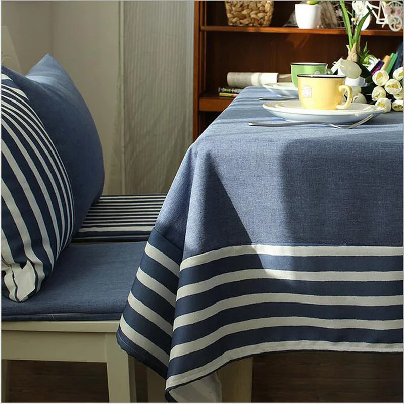 

Oversize 140*220 Retro Navy Wind Table Cloth Cotton Linen Striped Picnic Party Tablecloth Dustproof Coffee Table Cover Oil Cloth