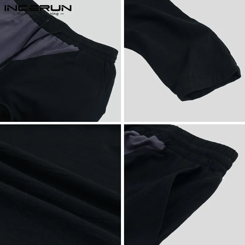 

INCERUN Vintage Men Drop Crotch Harem Pants Joggers Baggy Cotton Trousers Elastic Waist Patchwork Hip-hop Casual Pants Men 2020