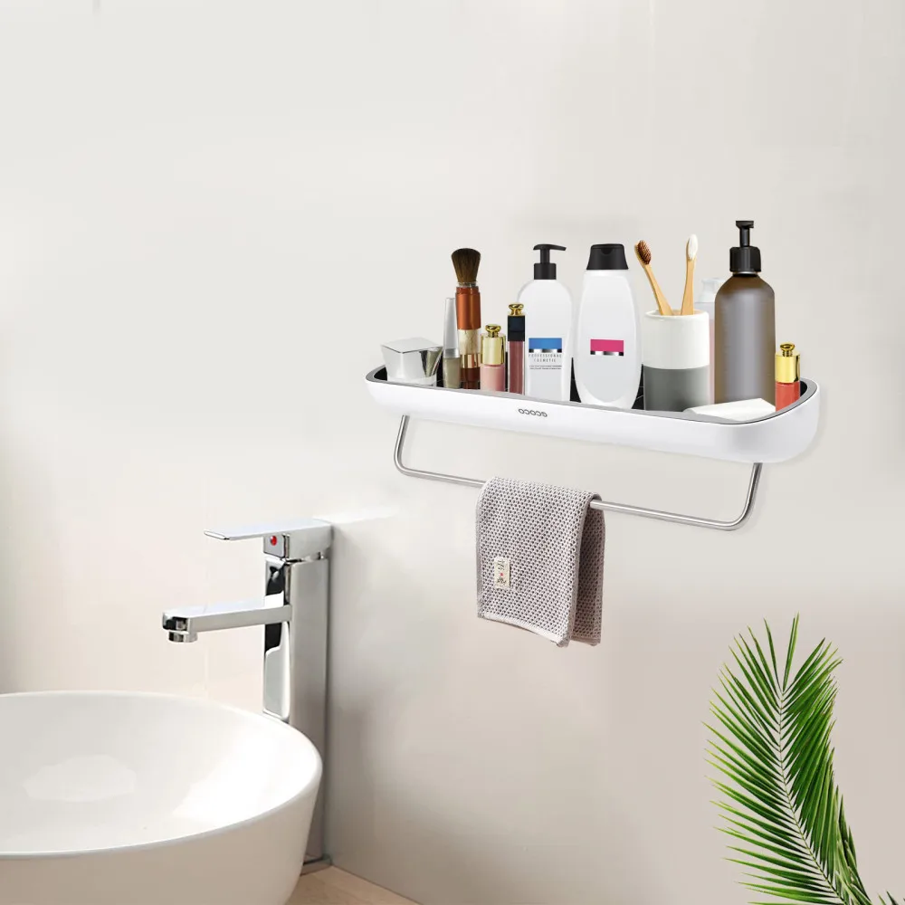 

1pc Storage Rack Self-adhesive Storage Baskets Wall-mounted Rack with Towel Rod