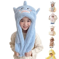 shark animal hat with moving ears one piece scarf earflap toddler plush scarf hooded scarf winter hat scarf