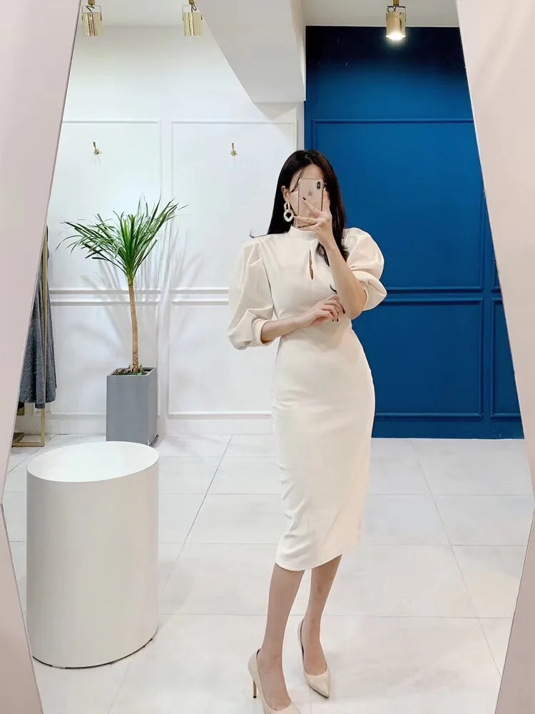 

French Style Spring Autumn Women Casual Bodycon Party Corduroy Dresses Eleagnt Slim Dress Fashion