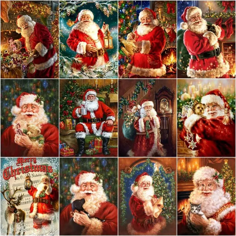 

CHENISTORY DIY Painting By Numbers Santa Claus Drawing 40x50cm Frame Color Canvas HandPainted Kits Home Decor Art Gift