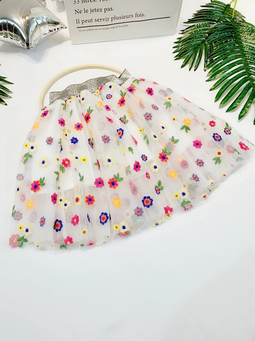 

Soft Mori Flower Princess Pleated Skirt Summer Chiffon Fluffy Harajuku Kawaii Tulle Girls Skirts Polleras Toddler Skirt BW50DR