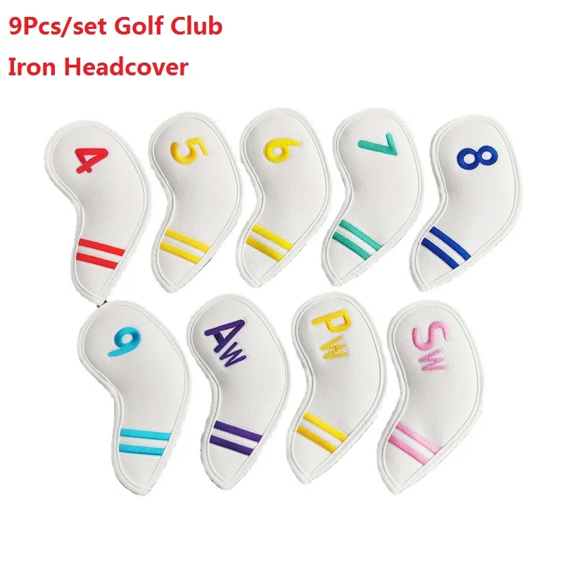 

Portable Golf Club Iron Headcover 4-9 P S A 9pcs Set Putter Protect Wedge Cover Waterproof Anti-collision Embroidery PU Leather