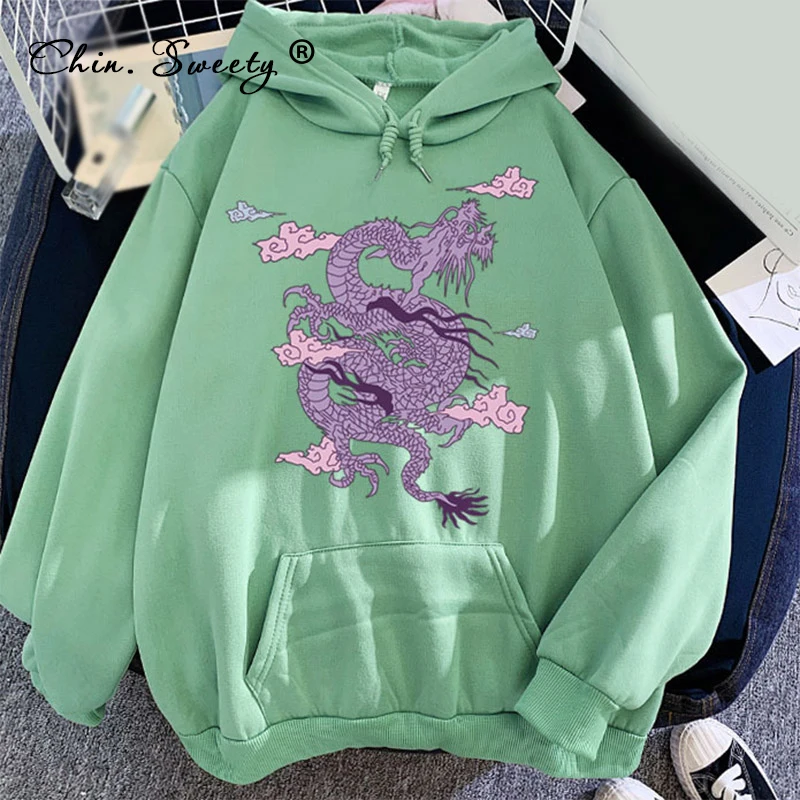 Флисовые толстовки с китайским драконом женские принтом животных осенние милые