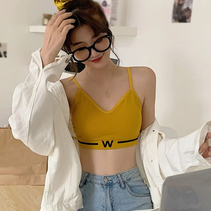 

Сексуальная майка, женский бюстгальтер, модный топ для девушек, нижнее белье, дикий без стальных колец, топ на бретельках, спортивная майка, ...