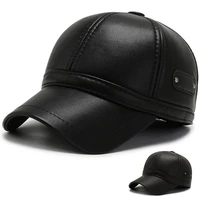 mens winter earmuffs hat adjustable size warm baseball caps for men high quality pu brand dads hats bone snapback cap
