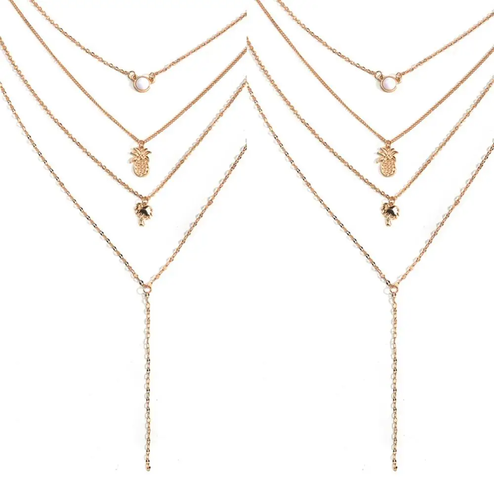 

Fashion Multi-layer Ins Necklace Female Clavicle Chain Simple 4-Layer Pineapple Coconut Tree Short Sexy Necklace Clavicle Chain