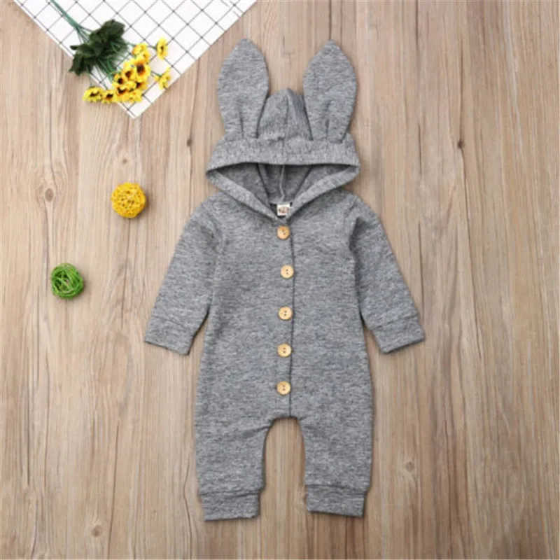 

2020 Infant Newborn Baby Girl Boy Jumpsuit Clothing Cute Ears Hooded Romper Solid Jumpsuits Outfits Clothes 0-24 Months