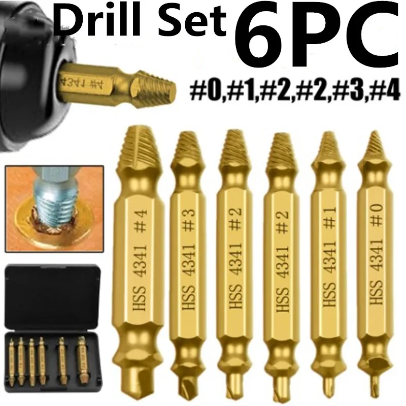 6 Шт сверло Наборы инструментов поврежденный Винт экстрактор двойной боковой