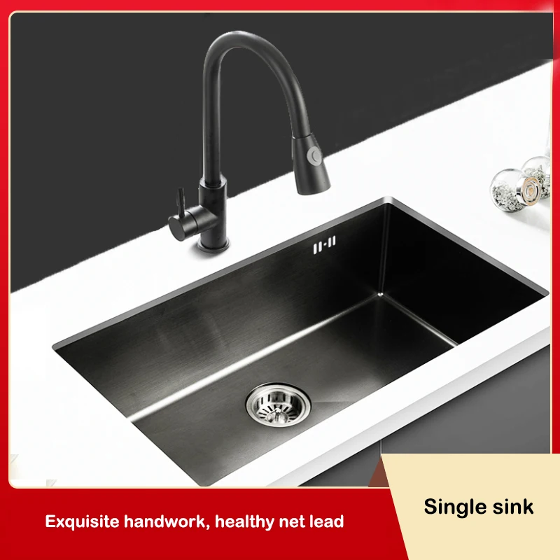 

Kitchen Black Nano Stainless Steel Handmade Single Groove Thickened Embedded Small Size Undercounter Sink Sink AE02SJ-0016