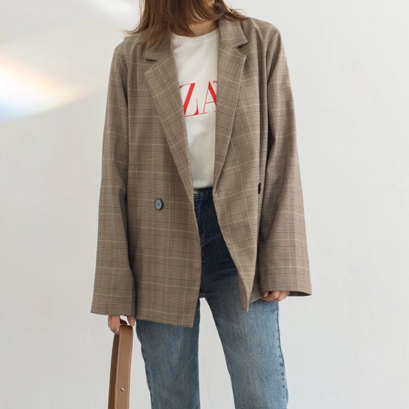 Женский коричневый клетчатый пиджак новинка 2020 Модный женский офисный костюм
