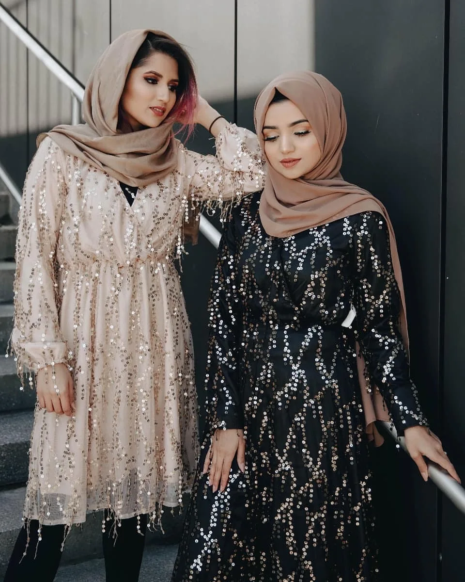 Elegant Muslim Sequins Tops Abaya Tassles Maxi Dress Cardigan Kimono Long Robes Vestidos Middle East Ramadan Eid Islamic Prayer |
