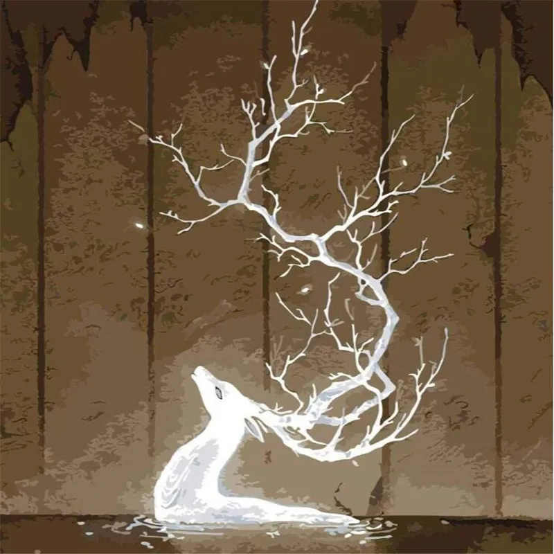 Пейзаж животные обрамление Diy живопись маслом по номерам акриловые масляные