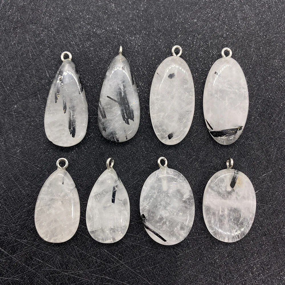 

2 Pieces Natural Stone Drop Shape Black Quartz Golden Pendant DIY Necklace Bracelet Healing Amulet Crystal Jewelry Accessories