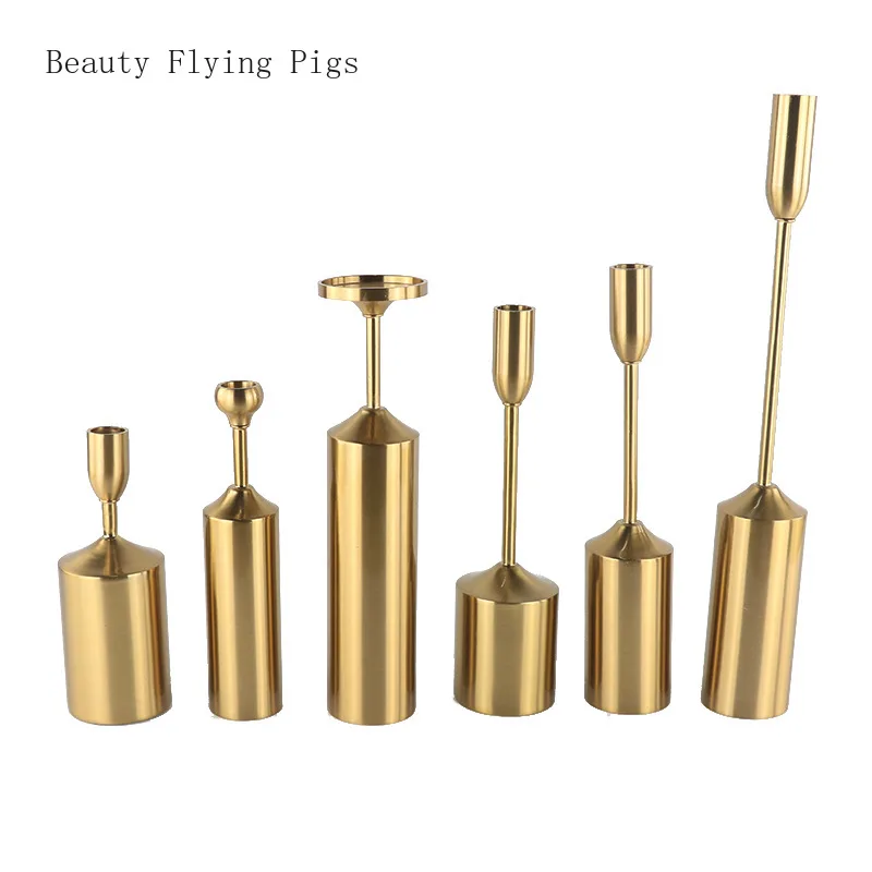 

6Pcs Direct sales new light luxury metal plating candlestick ornaments wrought iron new house decoration wedding decoration