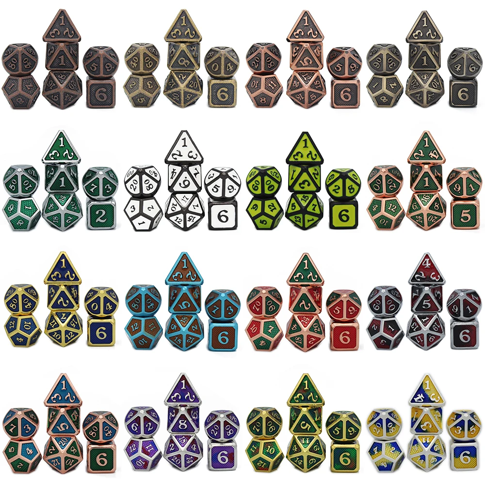 Кубики из многогранного металла цинкового сплава игральные кости Dnd 7 наборов D4 D6