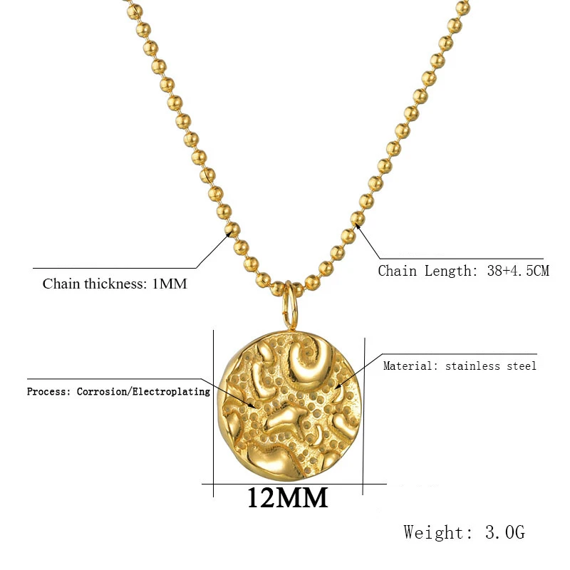 Крошечное круглое ожерелье с подвеской из нержавеющей стали золотое серебряное