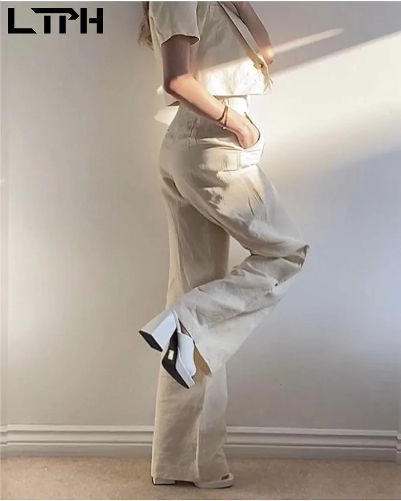 

LTPH vintage casual suit sets cropped blazer two piece set women jacket outfits high waist trousers Pant Suits 2021 summer new