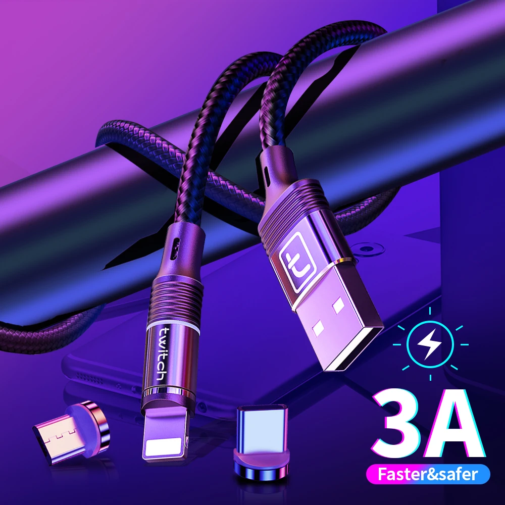 Магнитный кабель Twitch 3 м 2 micro usb шнур для быстрой зарядки Samsung S7 Xiaomi Redmi магнитный USB