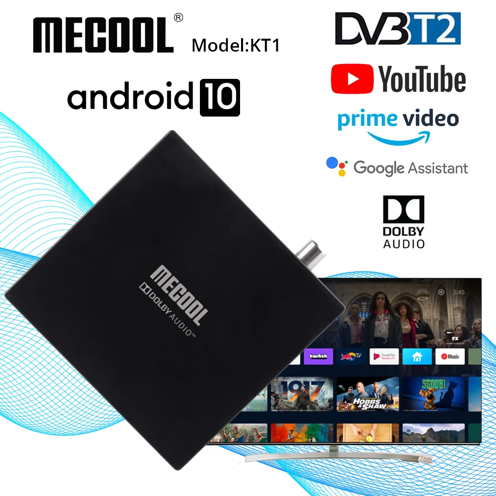 

ТВ-приставка Mecool KT1 Android 10,0 с AV1 4K HD 2G 16G BT4.2 Google Assistant DVB T2/T/C для Youtube Prime Video