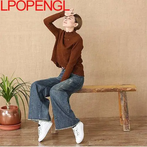 

Spring Ladies Retro Jeans 2021 New Casual Fashion Loose Stitching High Waist Trousers Wide Leg Stitching Street Style