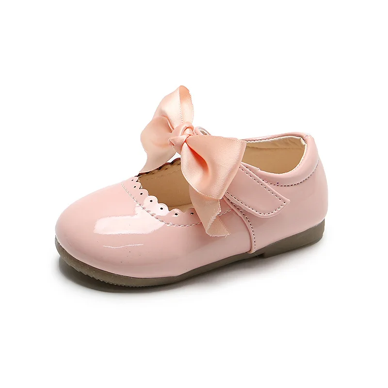 

Princess Girls Shoes Toddlers Infants Leather Shoes Children's Flats With Ribbon Bow-knot PU Patent Leather Kids Mary Janes Soft