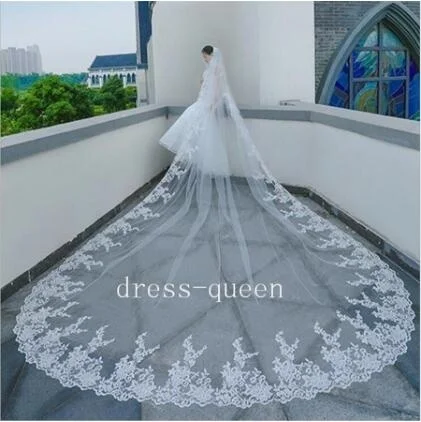 Белые кружевные Длинные свадебные венки длина собора 3 м с расческой Фата невесты