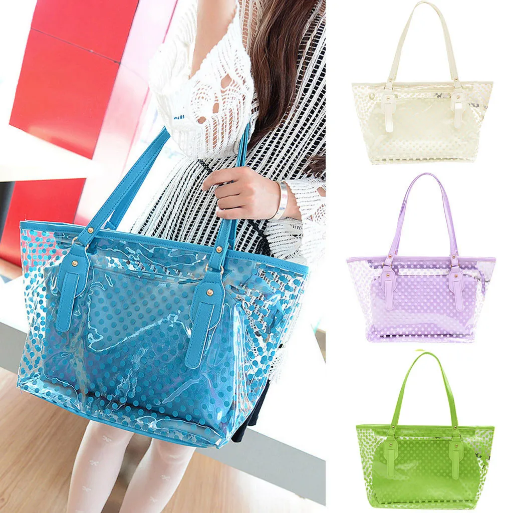 

New Beach Transparent Women Clear PU Crossbody Bag Flap Girl Lady Plastic Wave Point Jelly Shoulder Bag And Clutch #LG
