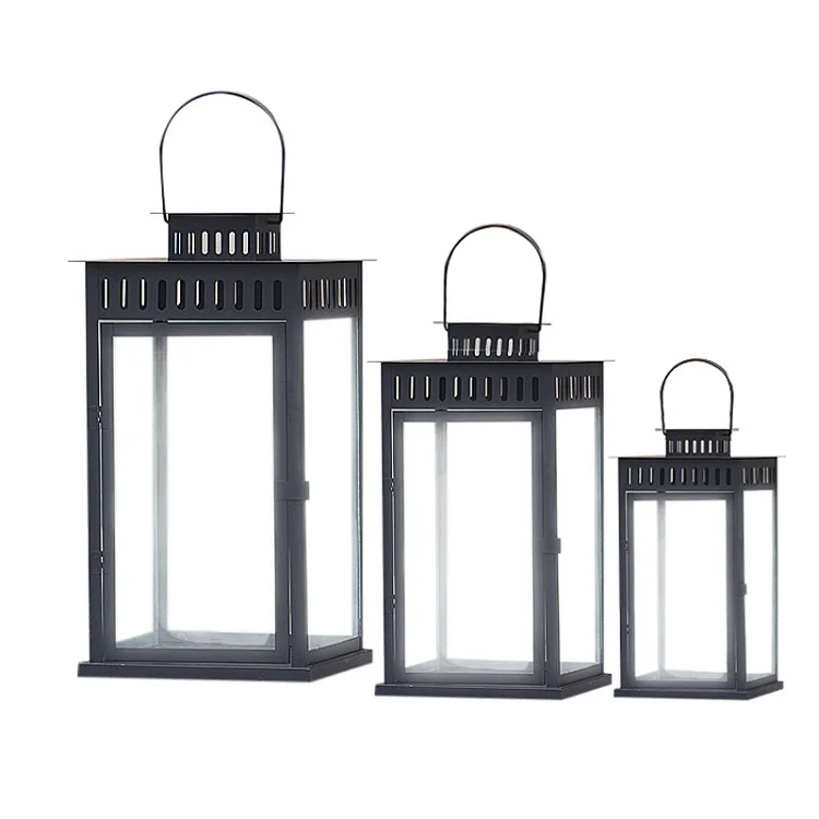 

Portable Windproof Iron Candle Holder Candlestick Outdoor Glass Lantern For Garden Home Decoration & Wedding Arrangement