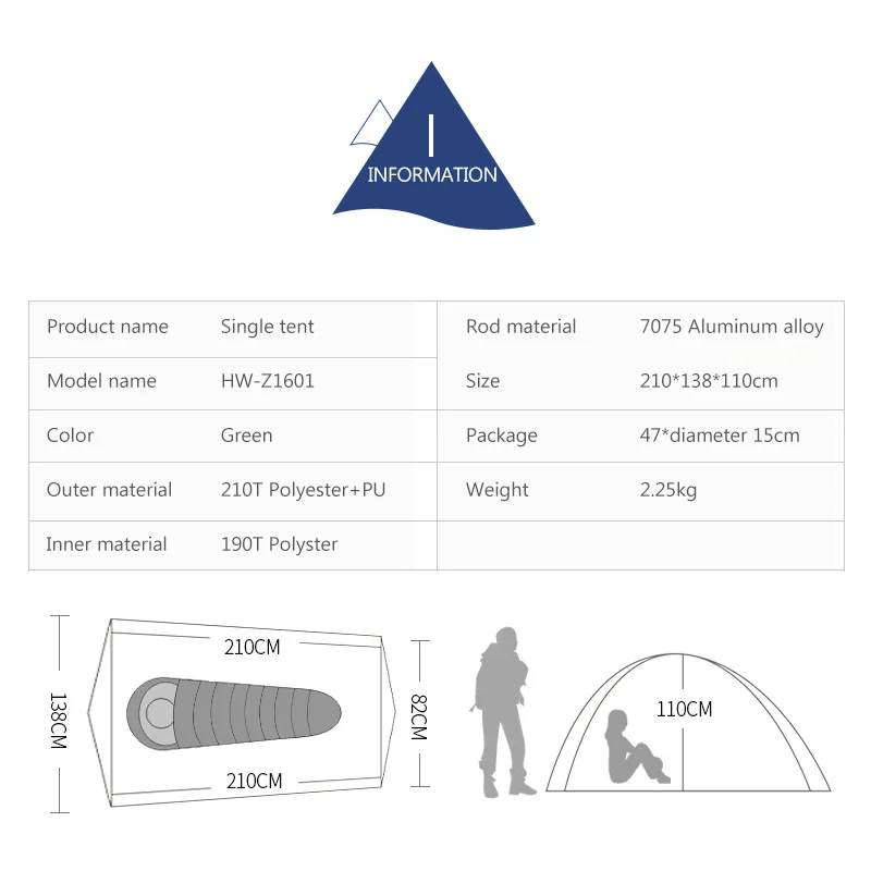 

Hewolf 1 Person Ultralight Tents Pro Cycling Outdoor Camping Teepee Waterproof Hiking Backpack Riding Travel Tent 210x138x110cm