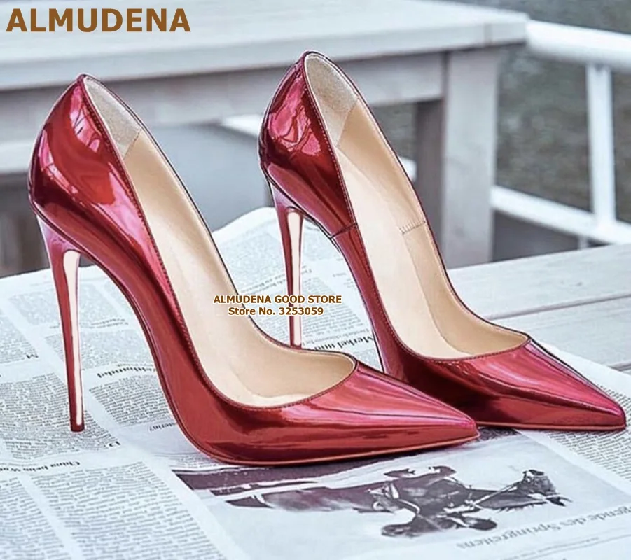 ALMUDENA/женские туфли-лодочки с острым носком; цвет флуоресцентный, фиолетовый; Каблук 12 см; модельные туфли из лакированной кожи; блестящие свадебные туфли на каблуке