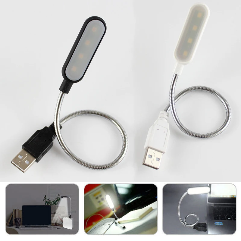 Фото Портативный USB-ночник для чтения с 4 светодиодами, настольная лампа белого/теплого цвета для ноутбука, внешнего аккумулятора, ноутбука, ПК, к... №2
