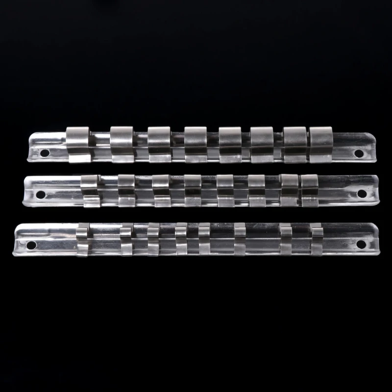

Socket Rack Holder 1/4" 3/8" 1/2" with 8 Clips On Rail Tool Organizer Storage