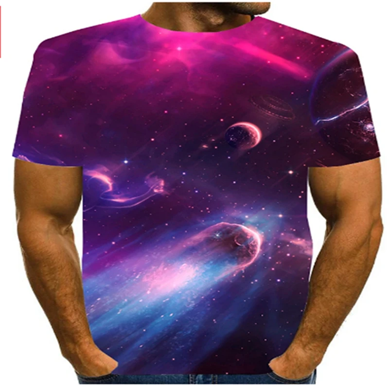 

Модная летняя повседневная мужская футболка с 3D принтом Вселенной звездного неба, уличная индивидуальная футболка, Мужской Свободный Топ с...